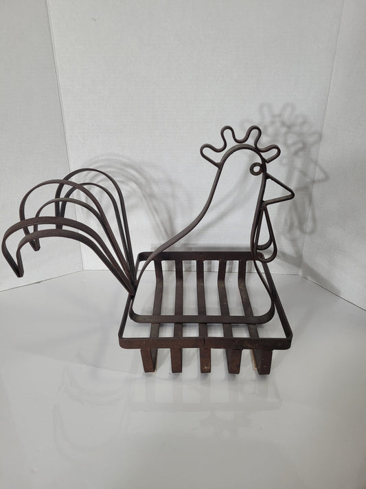 Rustic Iron Rooster Kitchen Basket – Farmhouse Countertop Décor