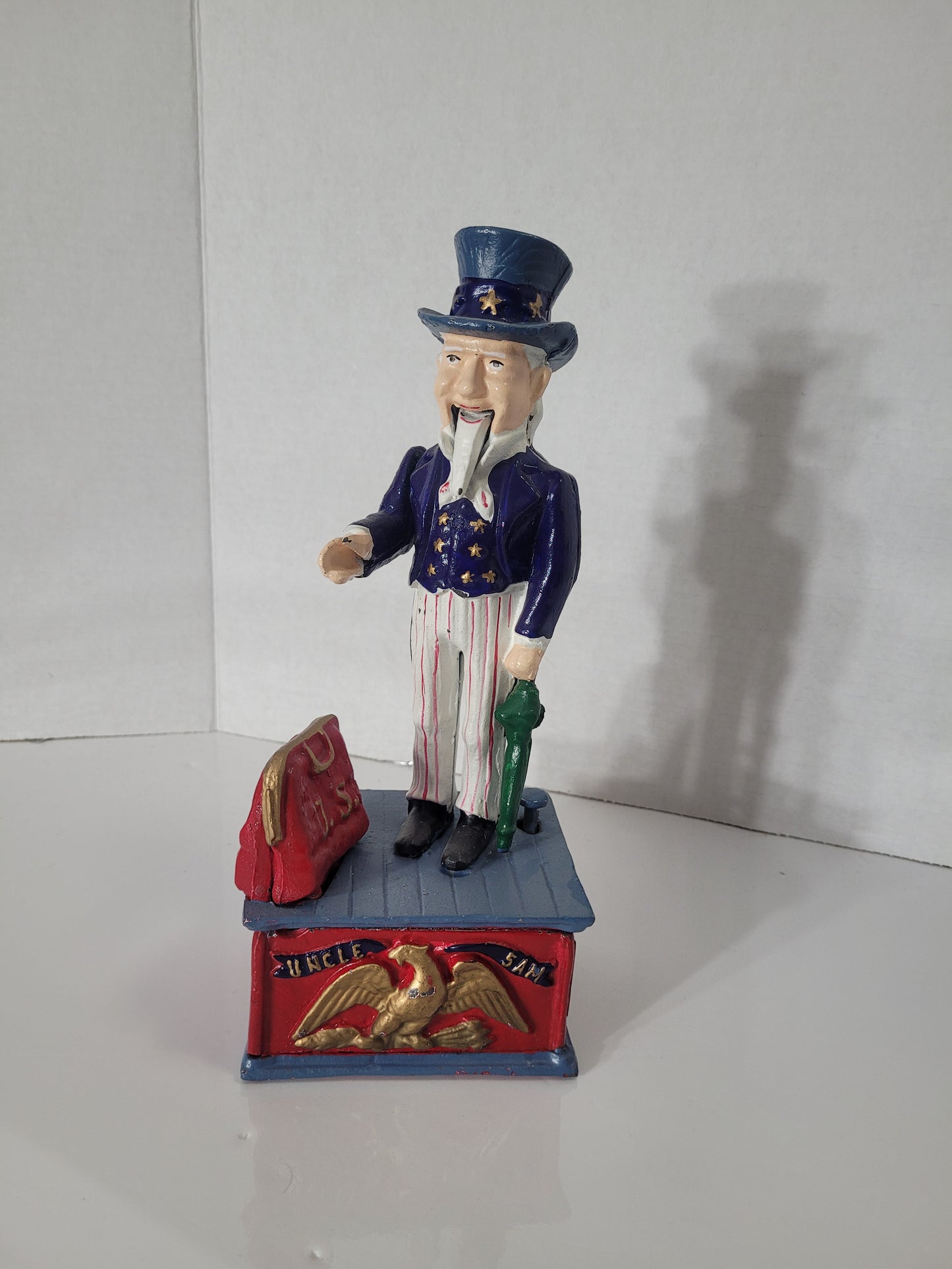 Vintage Cast Iron Uncle Sam Working Mechanical Coin Bank – 11"