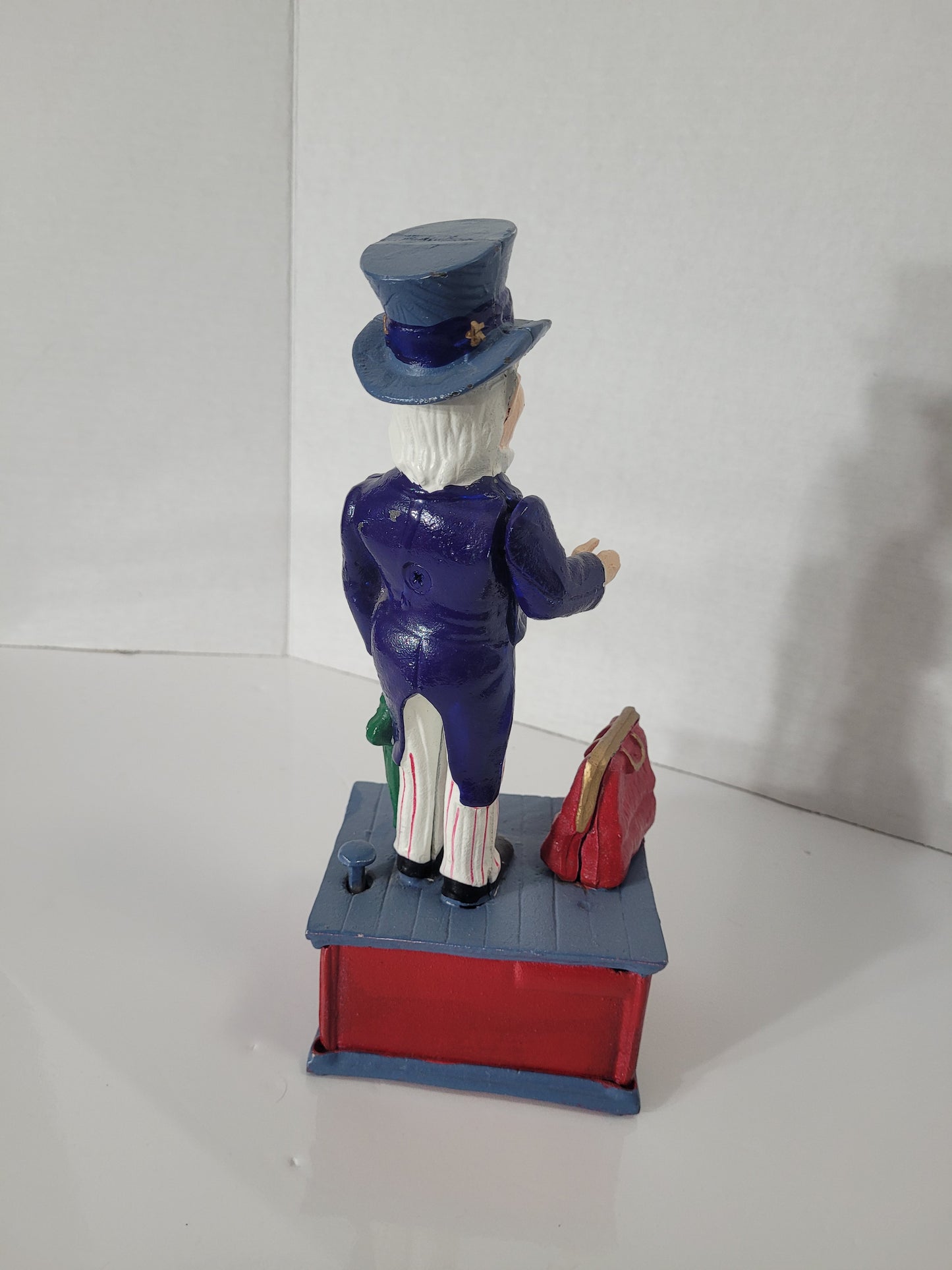 Vintage Cast Iron Uncle Sam Working Mechanical Coin Bank – 11"