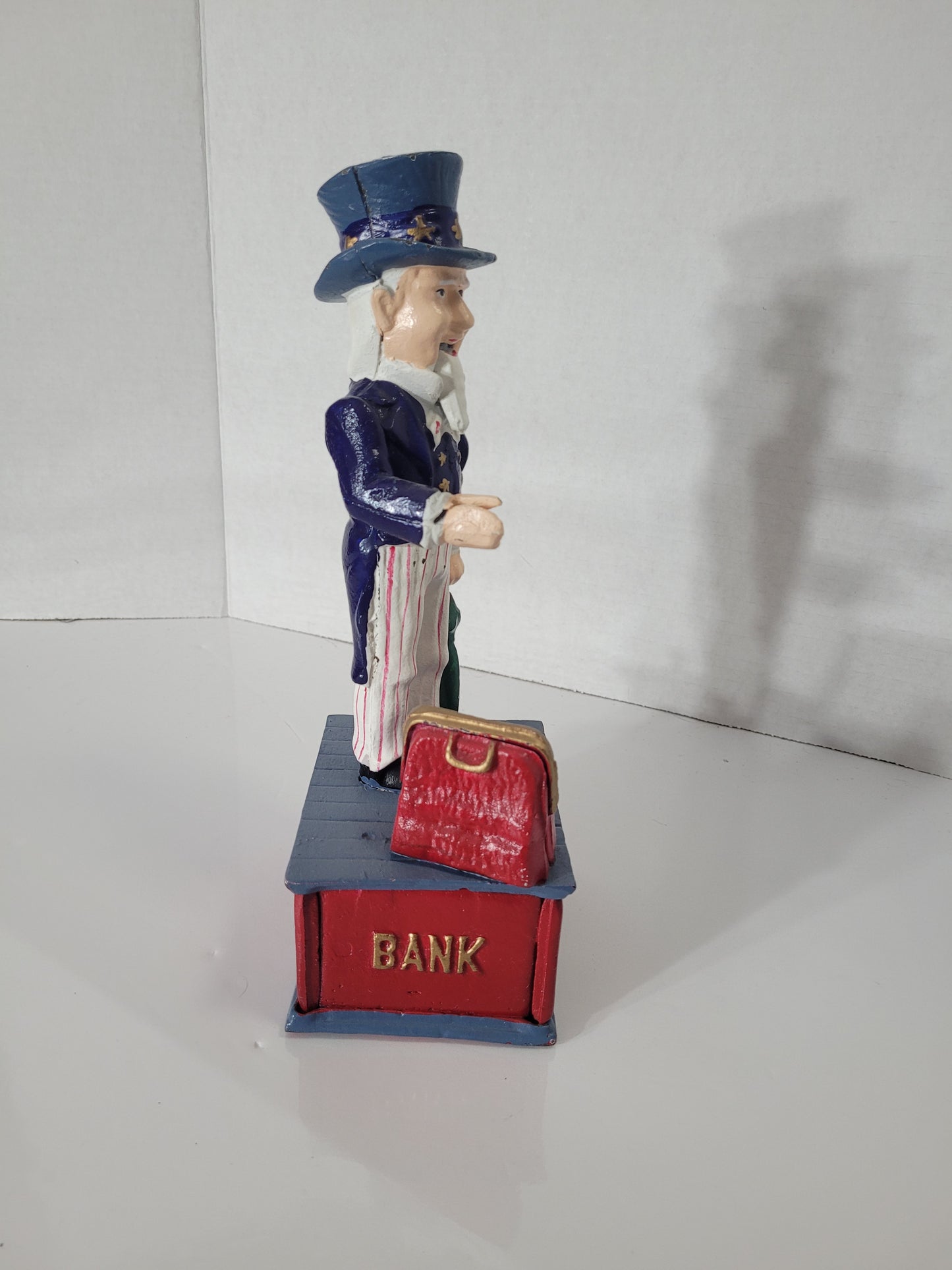 Vintage Cast Iron Uncle Sam Working Mechanical Coin Bank – 11"