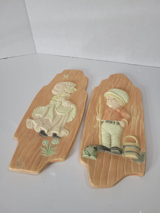 Vintage 1976 Arnel’s Boy & Girl Ceramic Wall Plaques – Set of Two