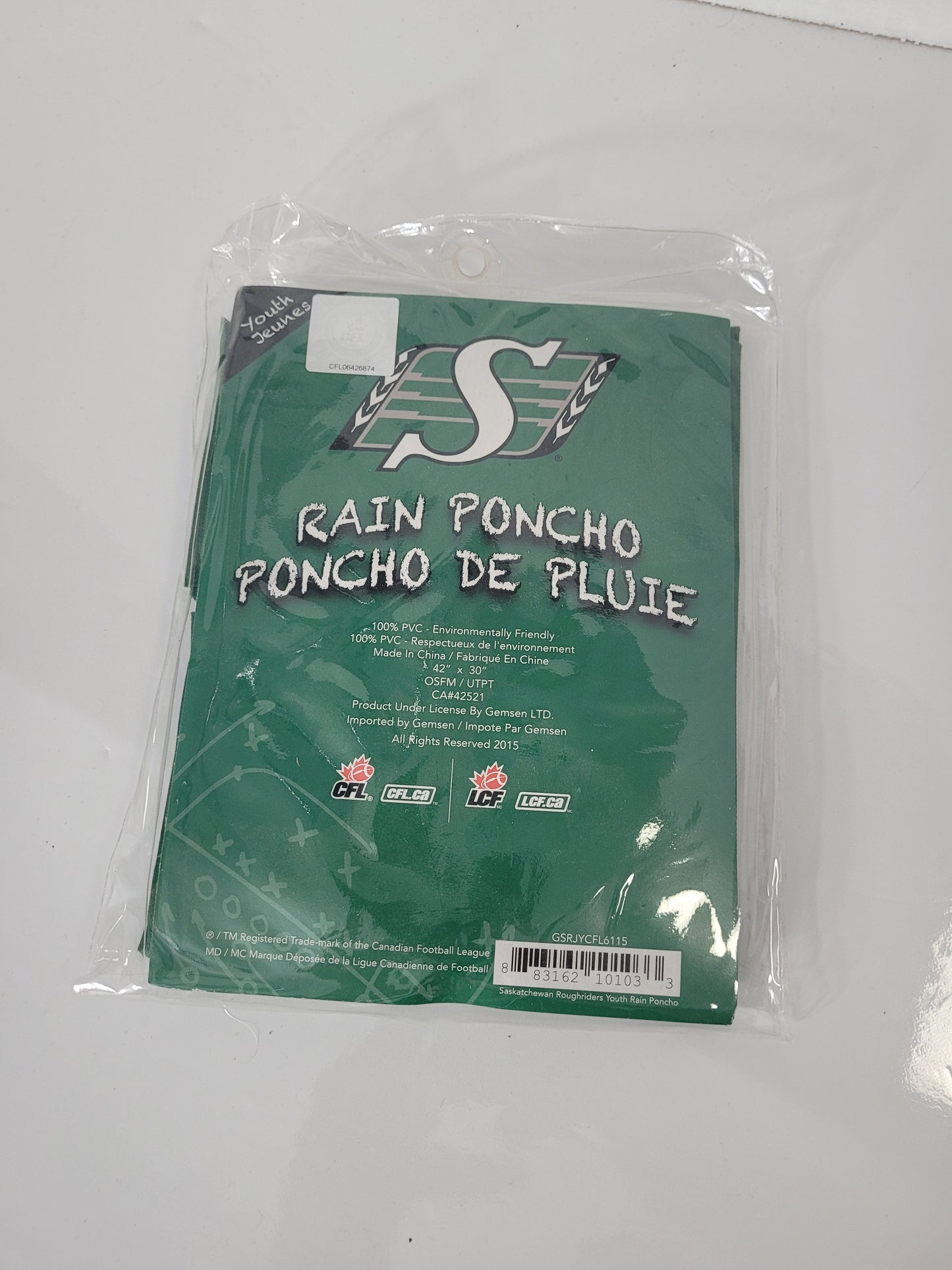 Saskatchewan Roughriders Licensed Rain Poncho – New in Package