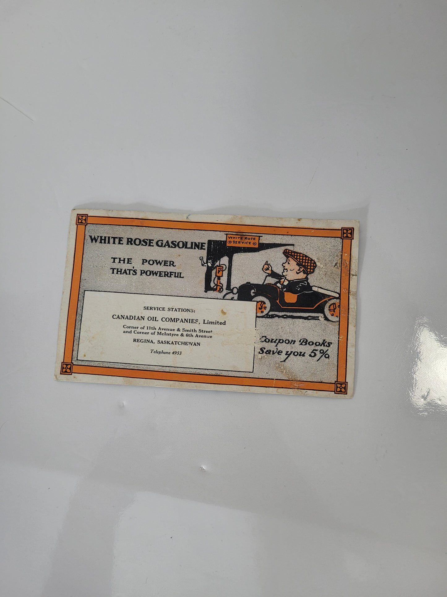Vintage White Rose Gasoline Advertising Ink Blotter – Regina, Saskatchewan – 6" × 3.5"