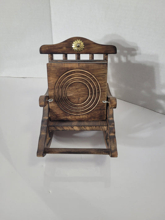 Vintage Wooden Rocking Chair Coaster Set with 6 Coasters – 6" x 7"