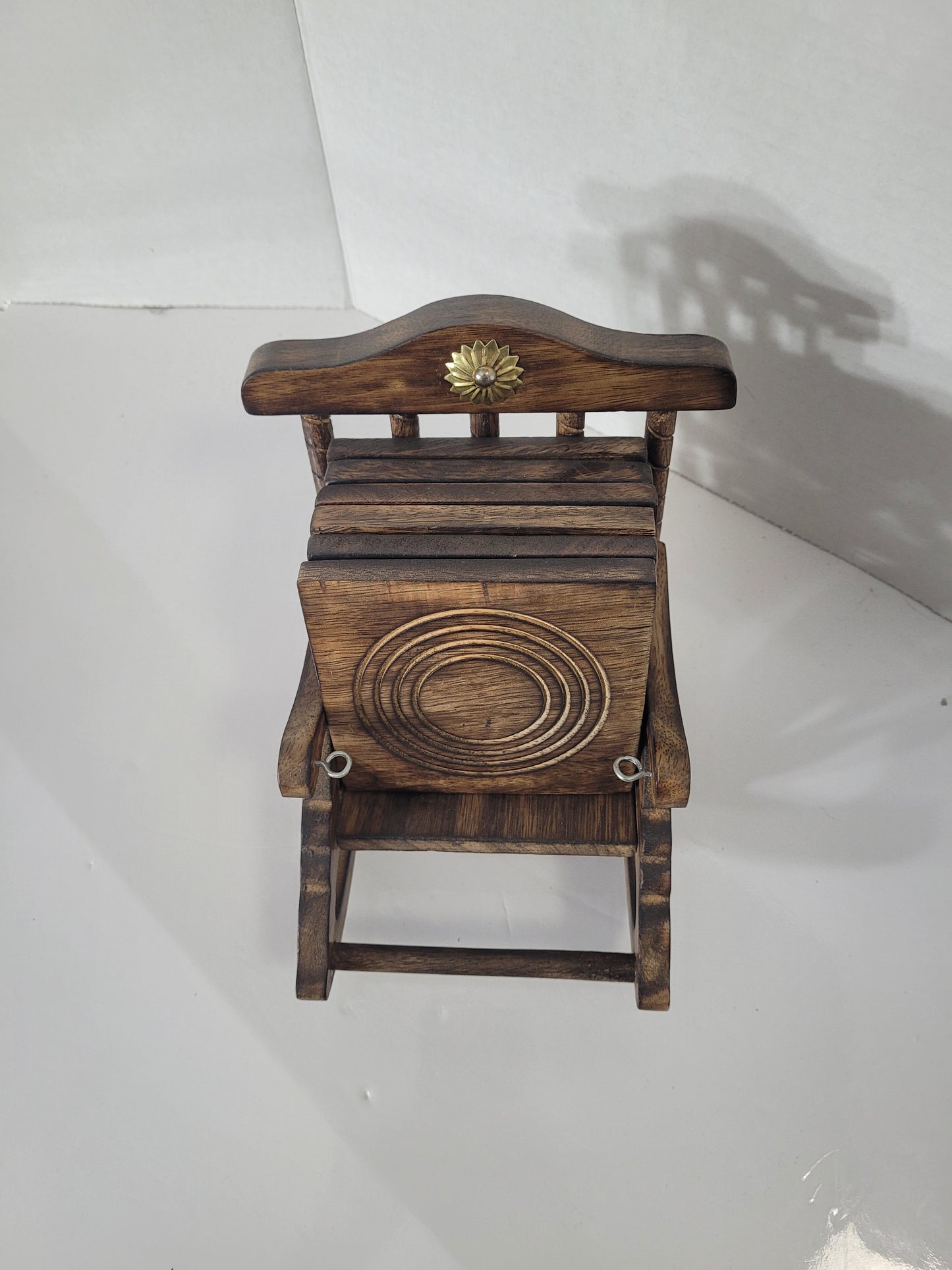Vintage Wooden Rocking Chair Coaster Set with 6 Coasters – 6" x 7"