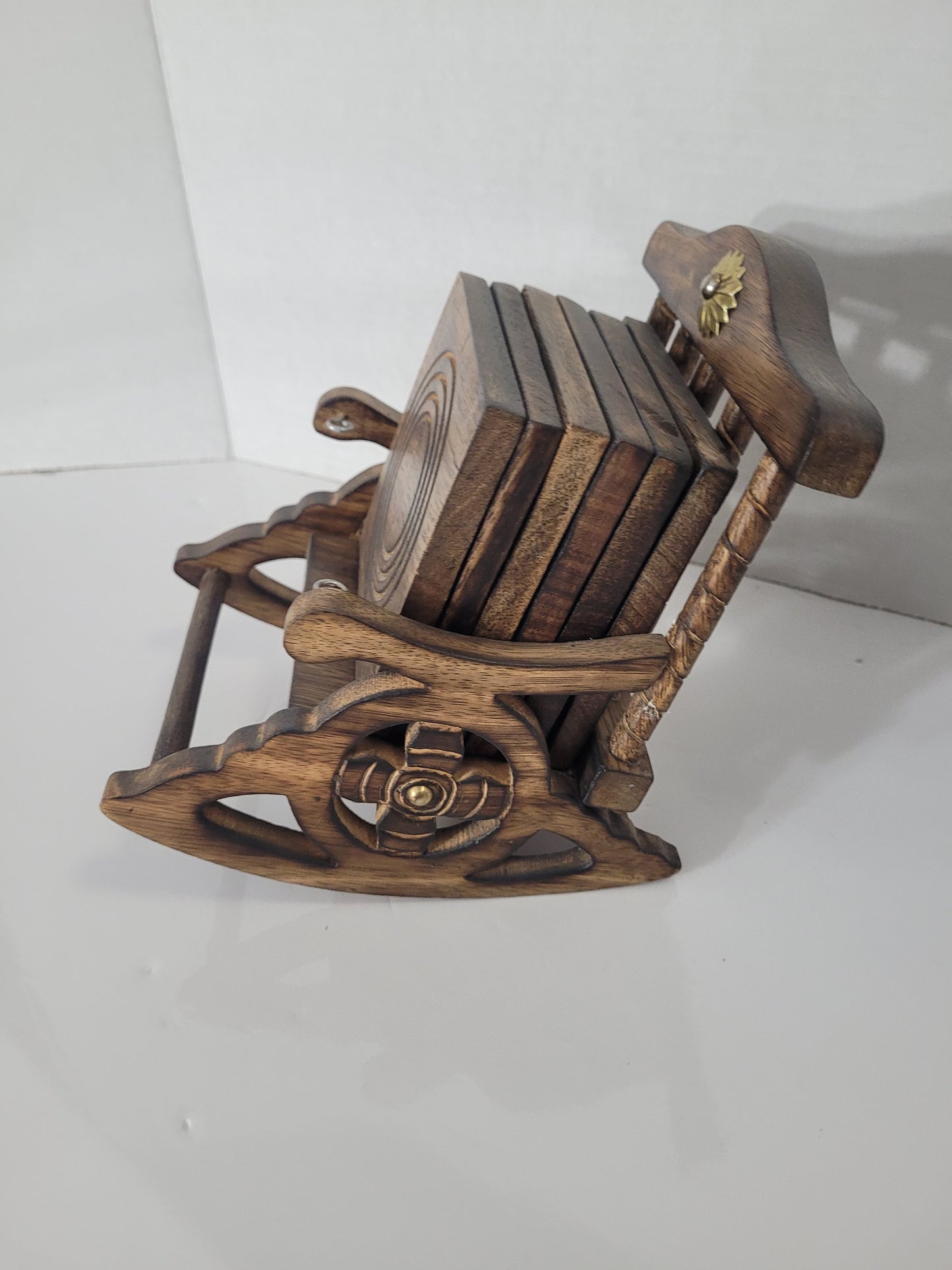 Vintage Wooden Rocking Chair Coaster Set with 6 Coasters – 6" x 7"