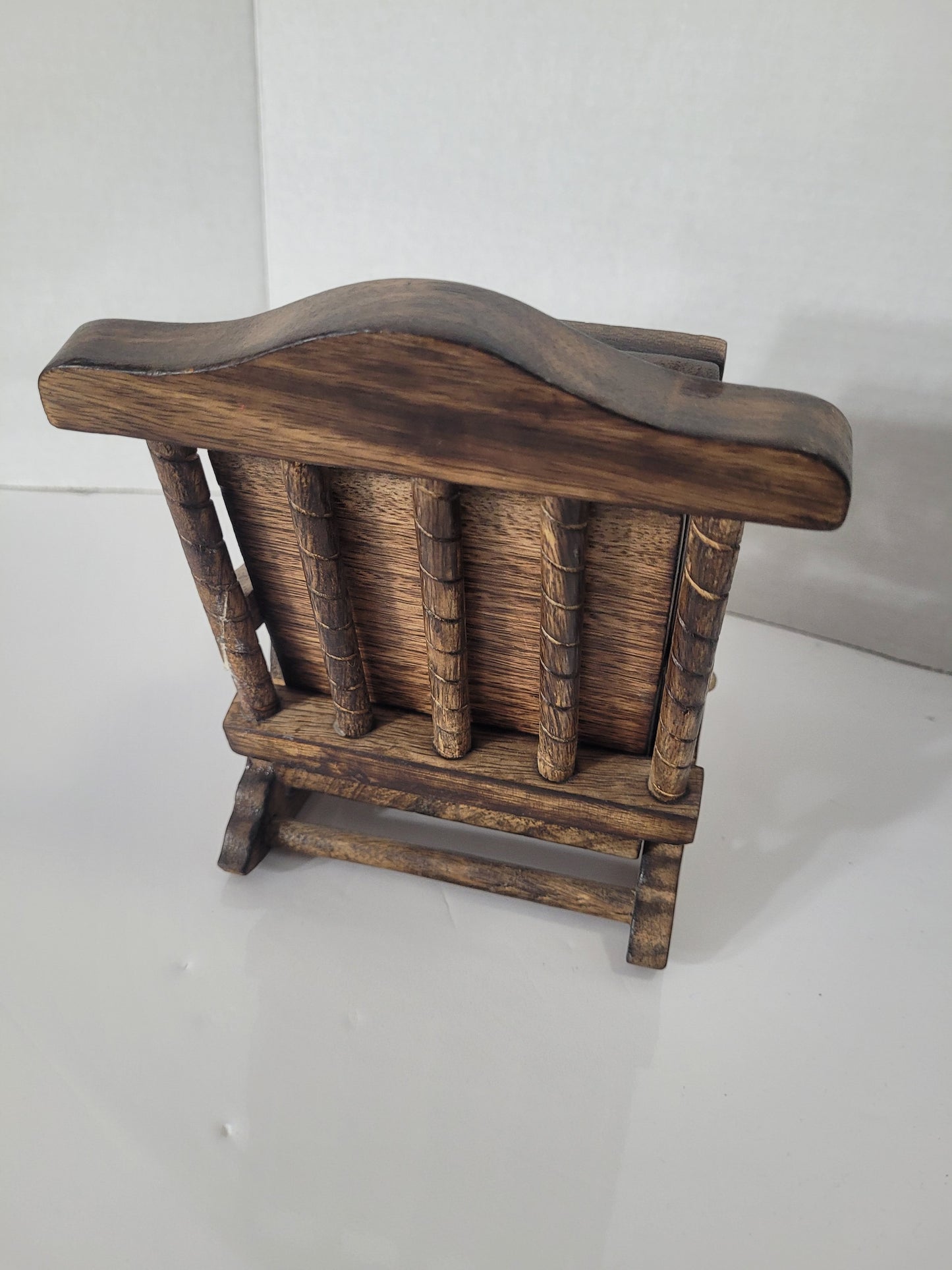 Vintage Wooden Rocking Chair Coaster Set with 6 Coasters – 6" x 7"