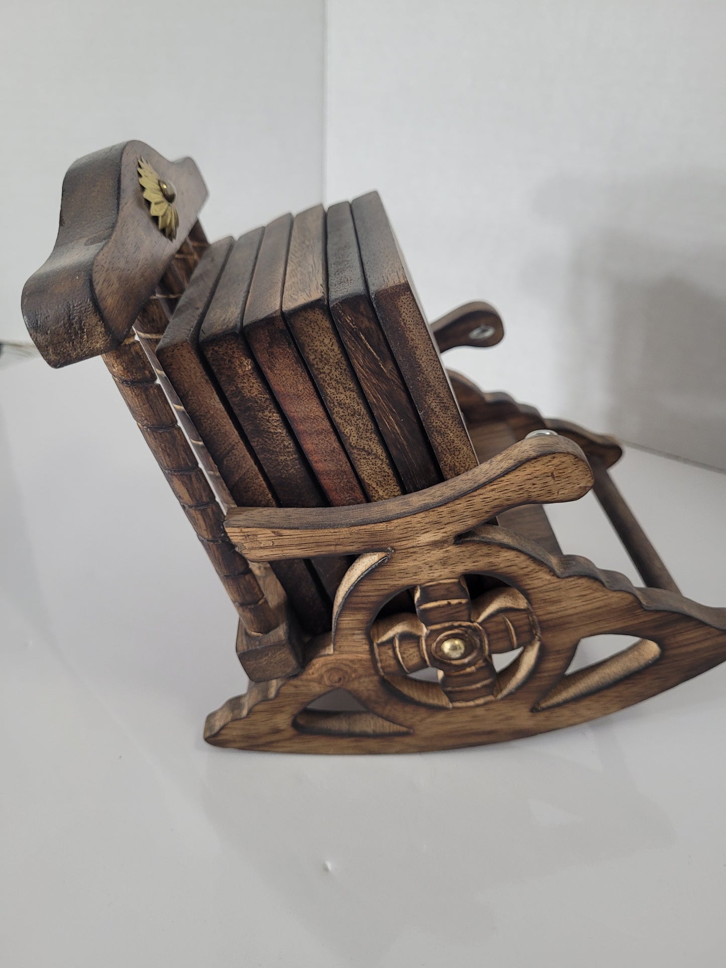 Vintage Wooden Rocking Chair Coaster Set with 6 Coasters – 6" x 7"