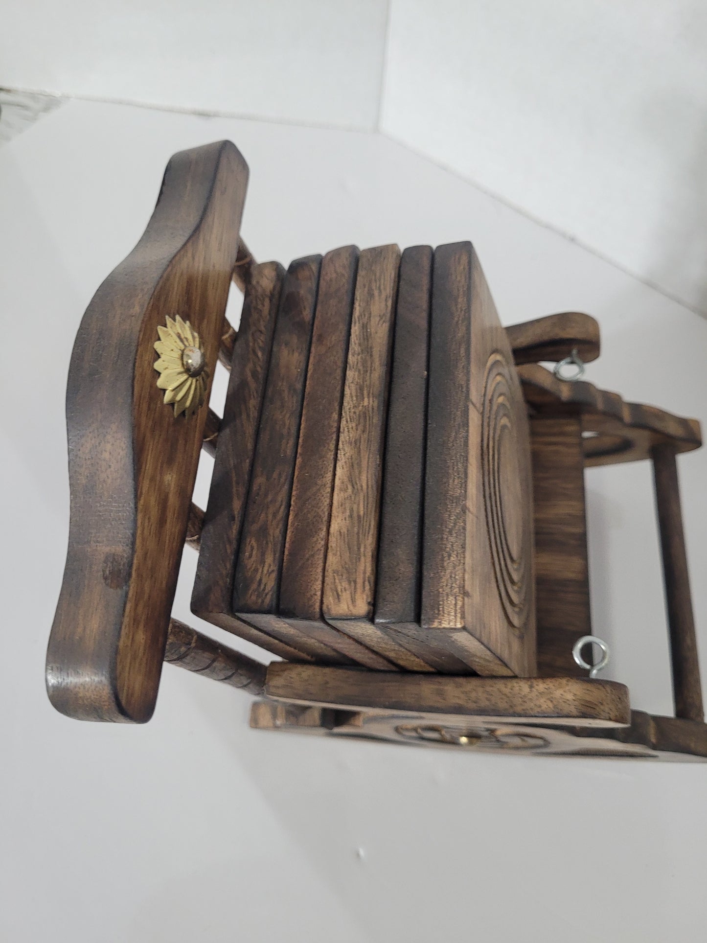 Vintage Wooden Rocking Chair Coaster Set with 6 Coasters – 6" x 7"
