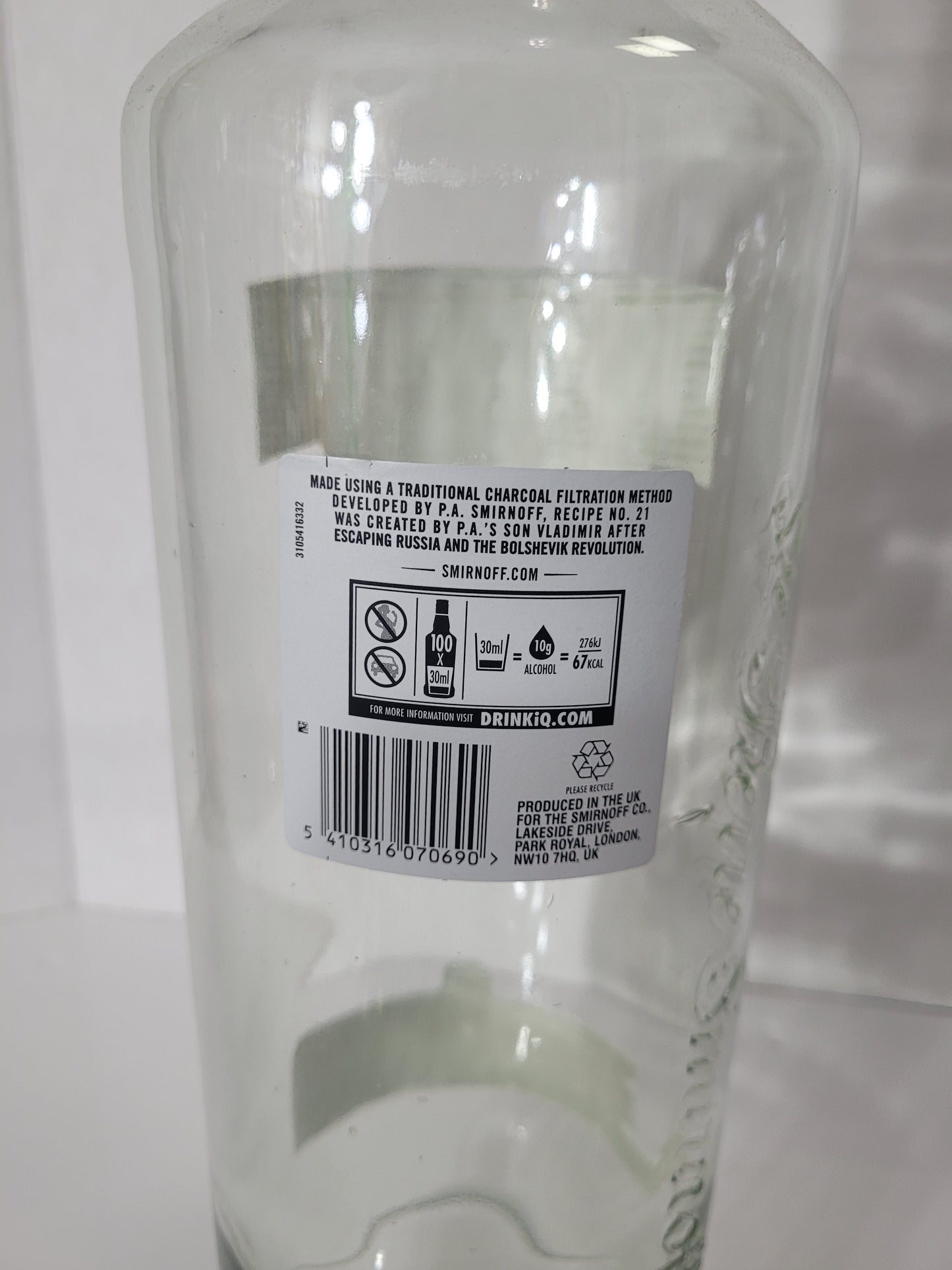 Smirnoff No. 21 Empty Glass Display Bottle with Red Cap