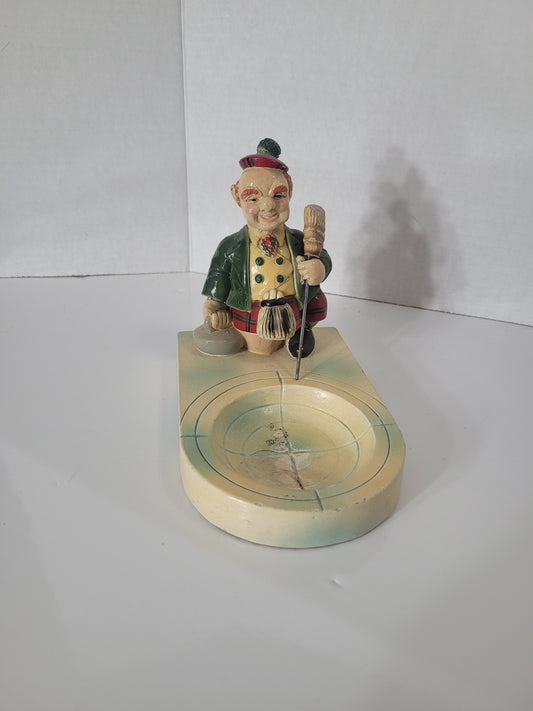 Vintage Scottish Curler Figural Ashtray – Hand-Painted Curling Décor