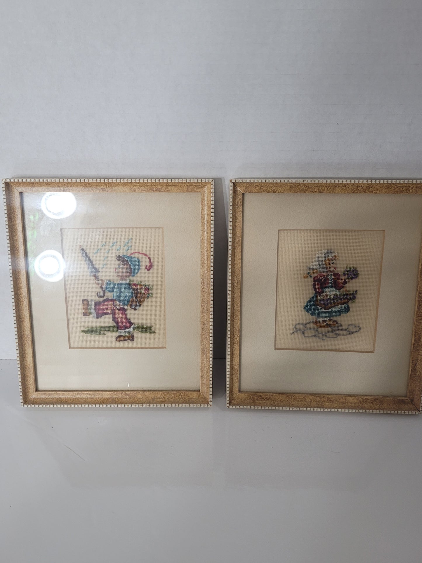 Vintage Hummel-Style Framed Needlepoint Boy & Girl Pair – Arlington Art Shop Saskatoon
