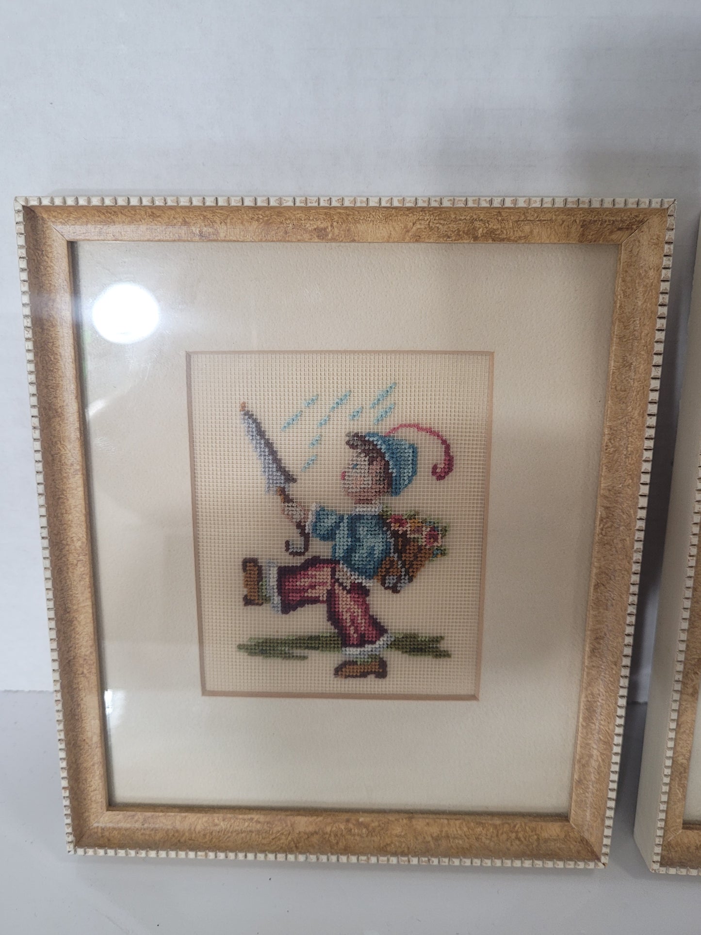Vintage Hummel-Style Framed Needlepoint Boy & Girl Pair – Arlington Art Shop Saskatoon