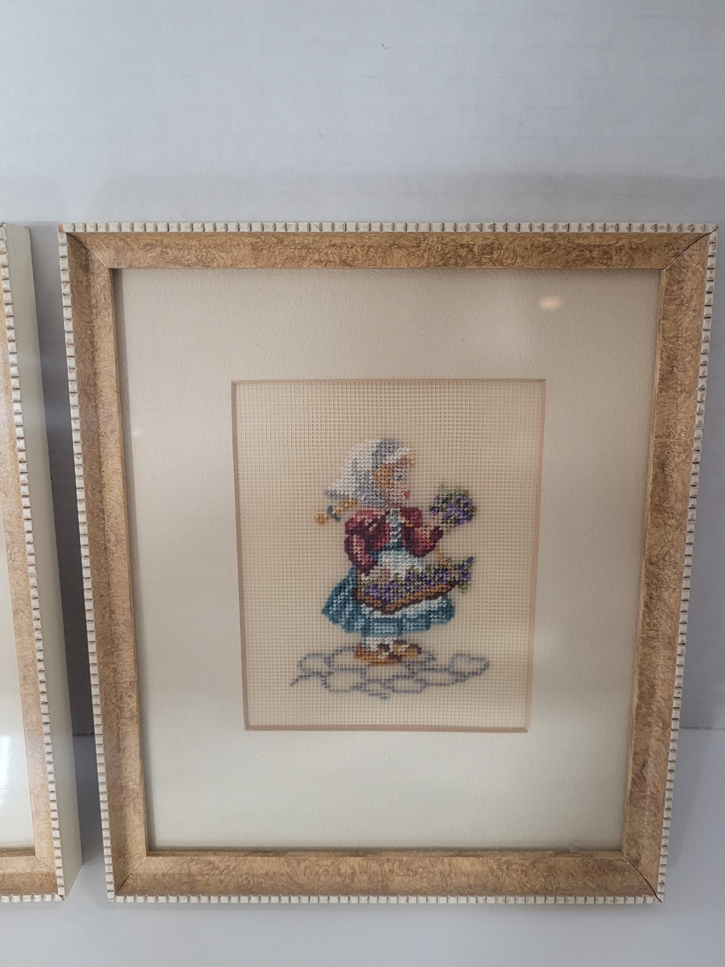 Vintage Hummel-Style Framed Needlepoint Boy & Girl Pair – Arlington Art Shop Saskatoon