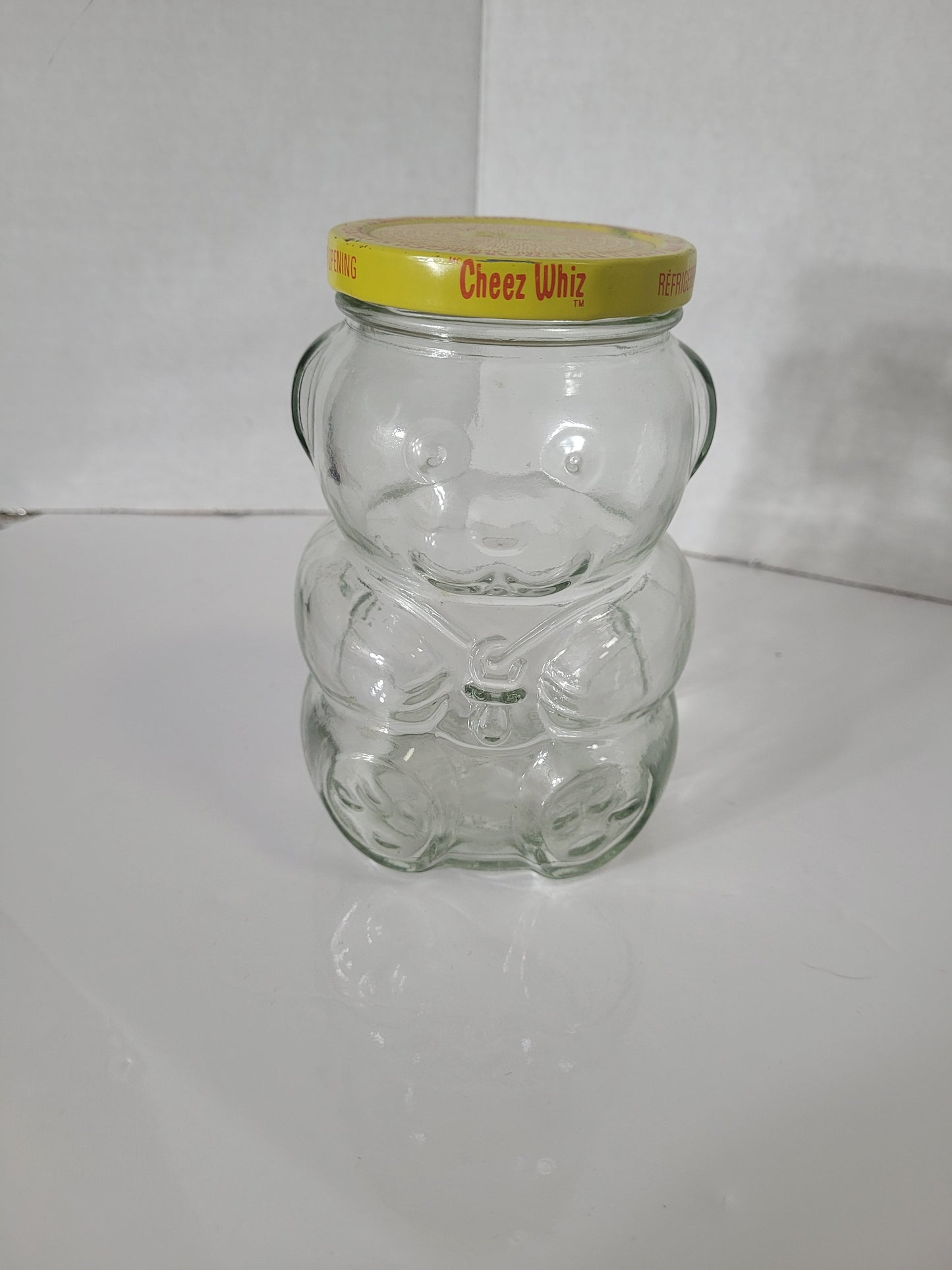 Vintage 1988 Kraft Cheez Whiz Teddy Bear Glass Jar with Metal Lid