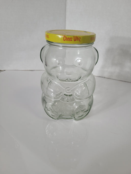 Vintage 1988 Kraft Cheez Whiz Teddy Bear Glass Jar with Metal Lid