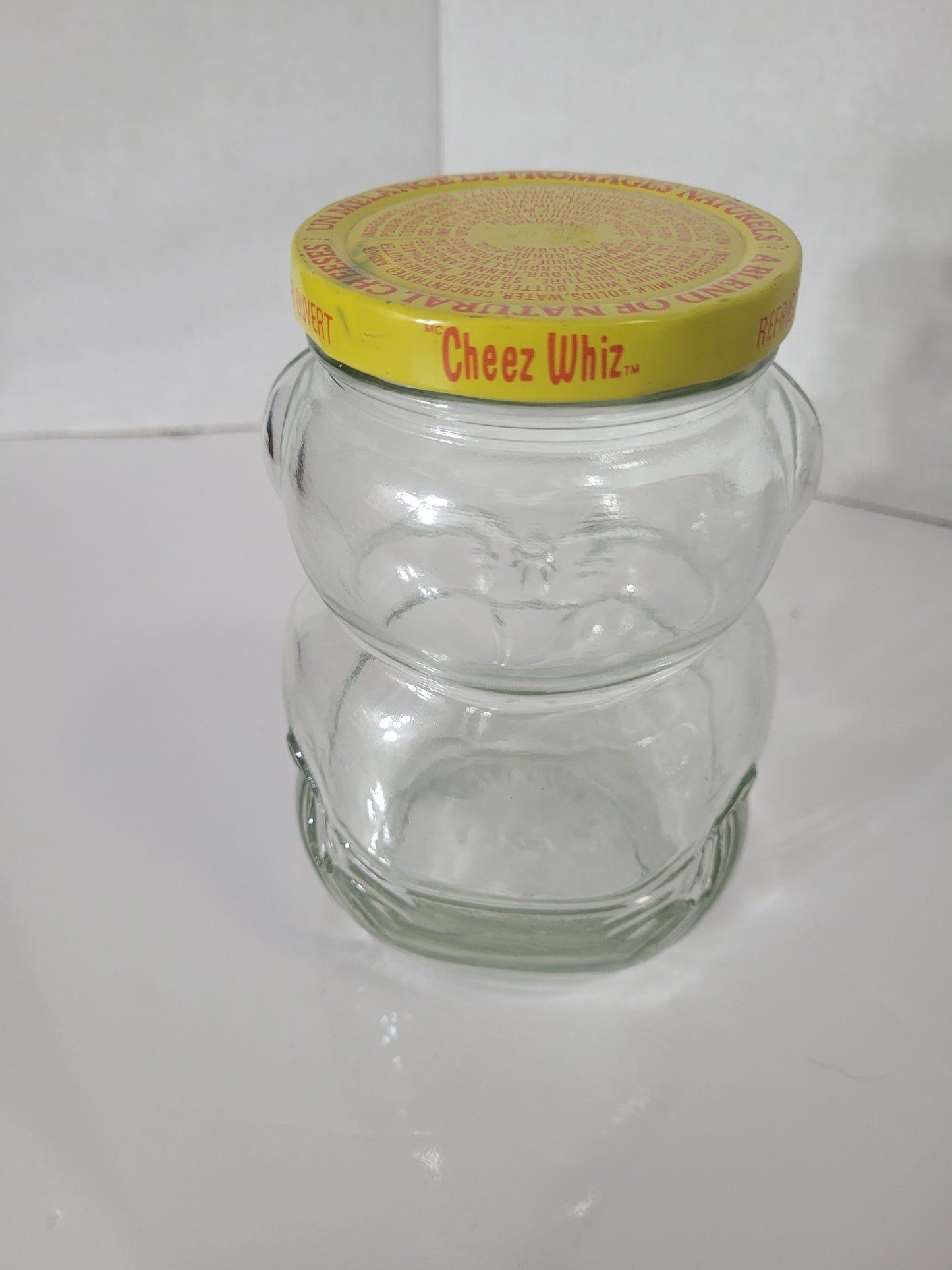Vintage 1988 Kraft Cheez Whiz Teddy Bear Glass Jar with Metal Lid