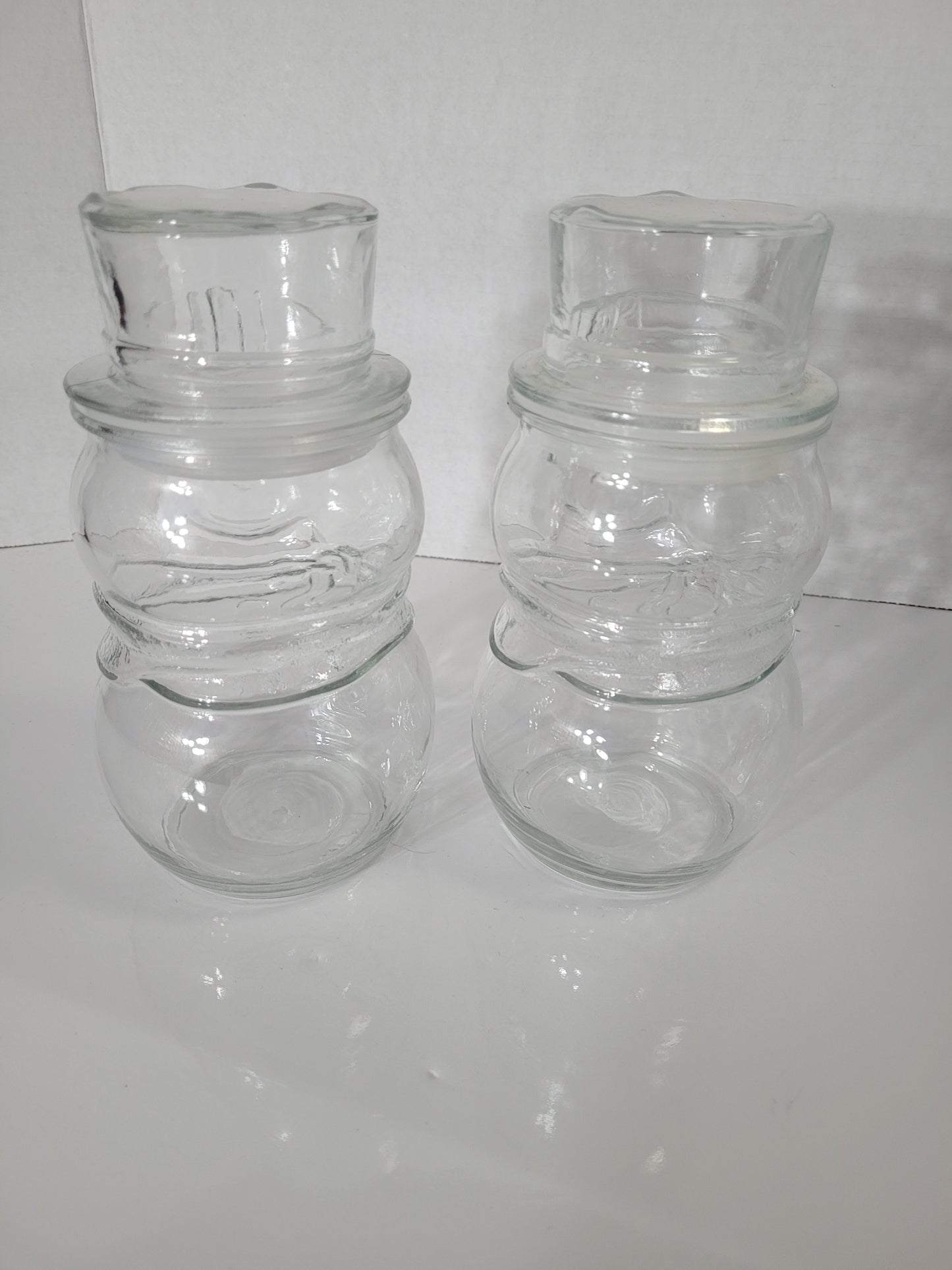 Vintage Libbey of Canada Clear Glass Snowman Candy Jars with Top Hat Lids – Set of 2