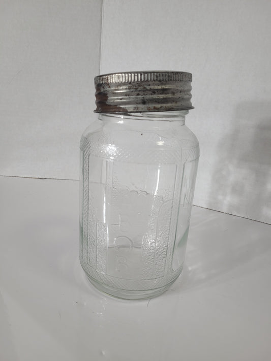 Vintage Canadian NABOB Embossed Glass Coffee Jar with Improved GEM Lid