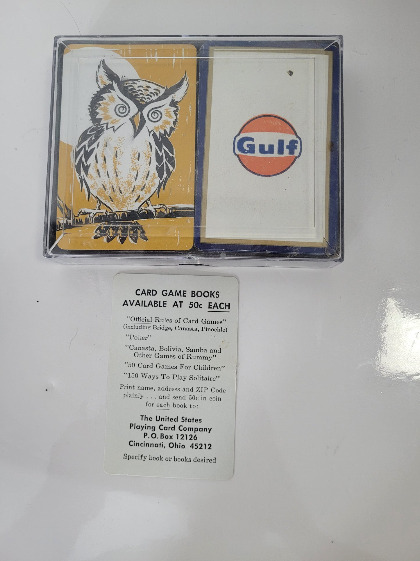 Vintage Gulf Oil & Owl Double-Deck Playing Card Set with Clear Case – Incomplete