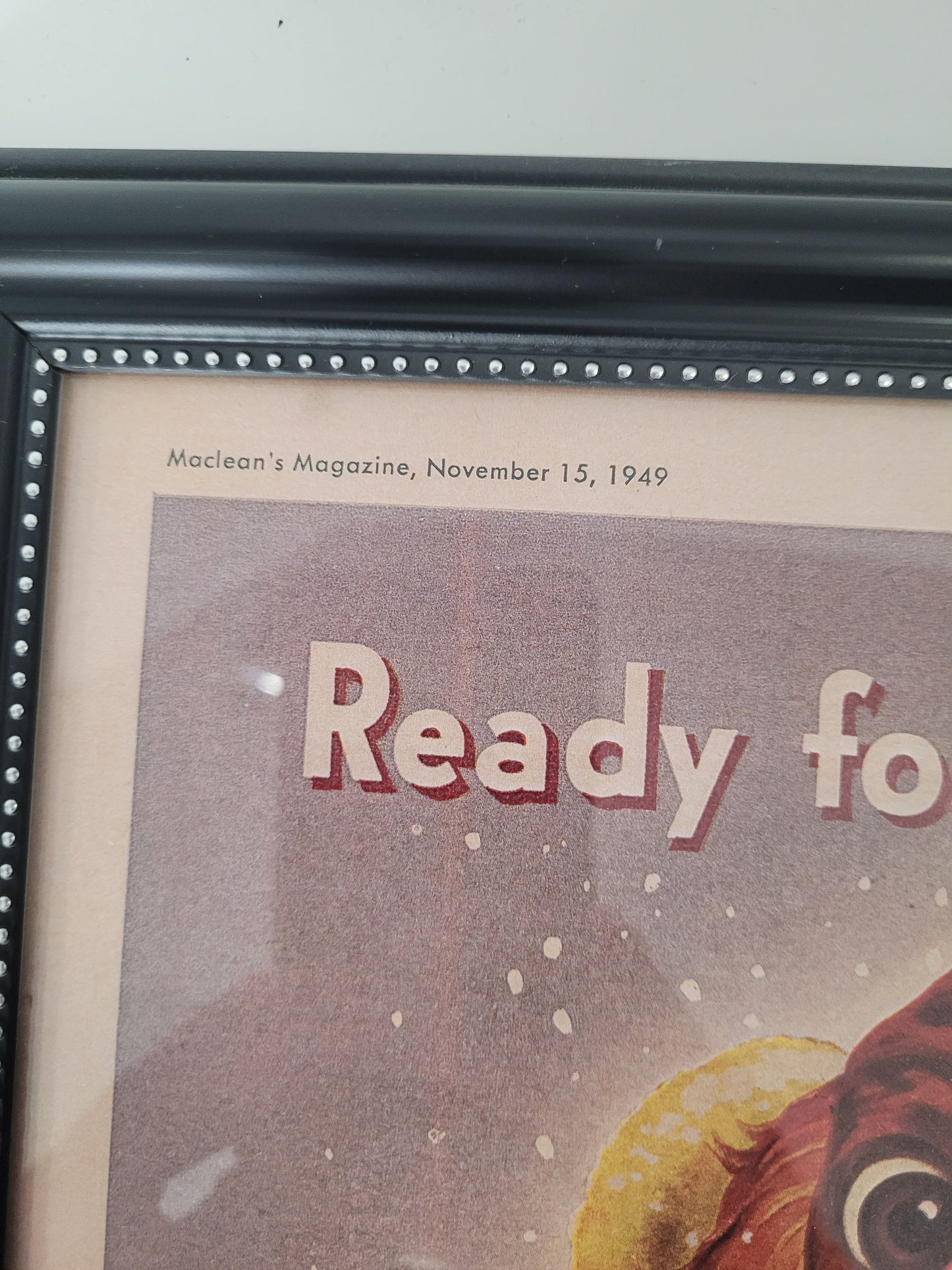 Vintage 1949 Champion Spark Plugs "Ready for Winter?" Maclean's Magazine Framed Advertisement – 12" x 15"
