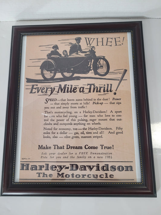 Reproduction Harley-Davidson “Every Mile a Thrill!” Framed Advertising Print