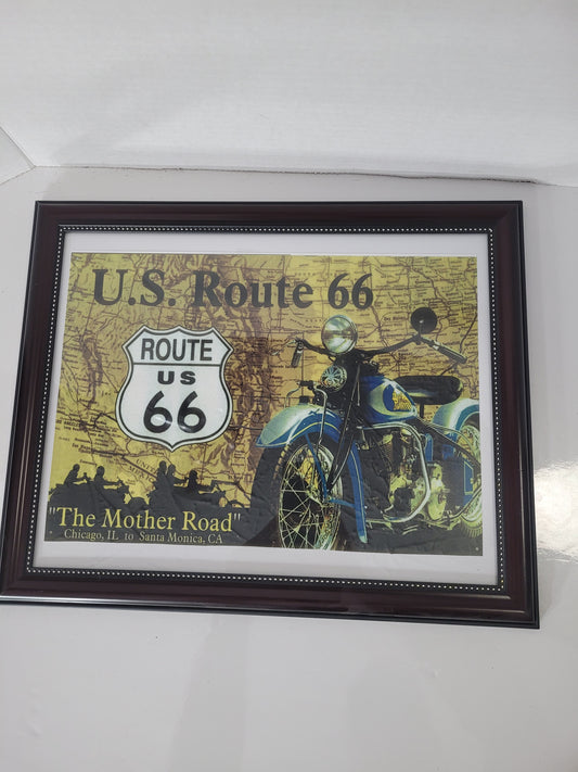 Framed U.S. Route 66 "The Mother Road" Motorcycle Wall Art Print – 15" x 12"