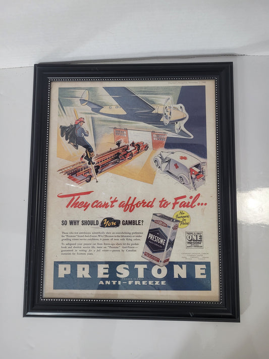 Vintage 1940 Prestone Anti-Freeze Framed Advertising Print – Maclean's Magazine November 1, 1940 – 12" x 15"