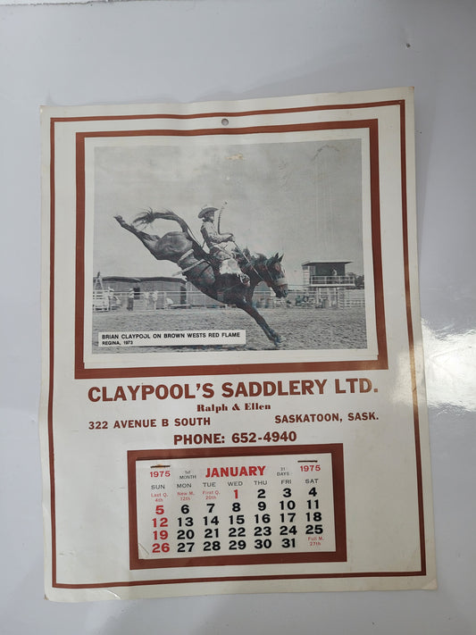 1975 Claypool’s Saddlery Brian Claypool Rodeo Advertising Calendar – Saskatoon