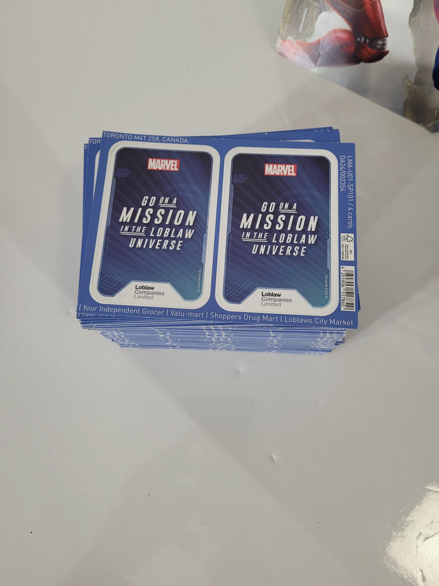 2024 Marvel "Go on a Mission in the Loblaw Universe" Collection – 135 Unopened Card Packs (540 Cards) + Album + Promotional Display Set