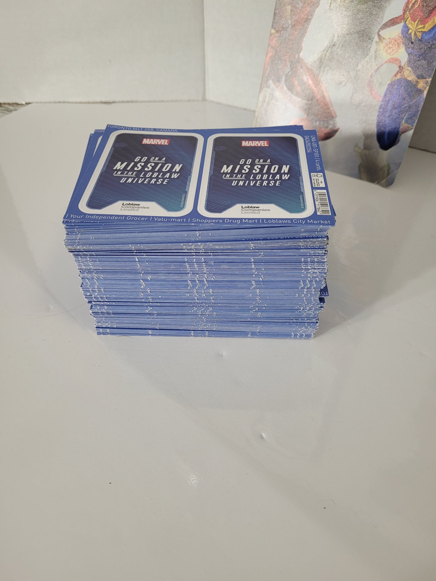 2024 Marvel "Go on a Mission in the Loblaw Universe" Collection – 135 Unopened Card Packs (540 Cards) + Album + Promotional Display Set