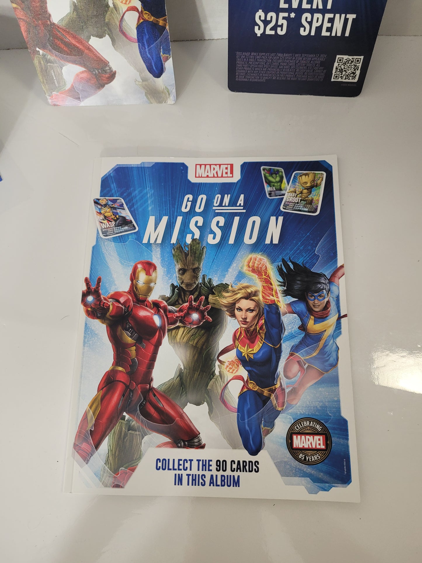 2024 Marvel "Go on a Mission in the Loblaw Universe" Collection – 135 Unopened Card Packs (540 Cards) + Album + Promotional Display Set