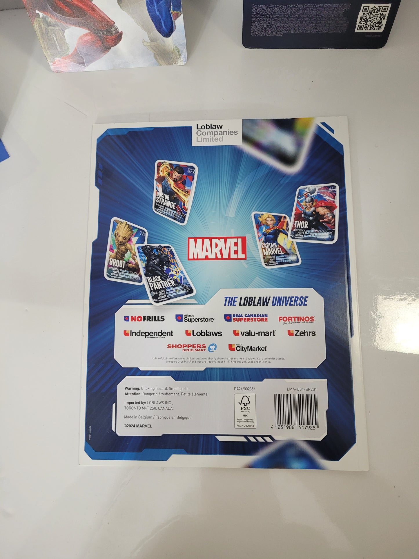 2024 Marvel "Go on a Mission in the Loblaw Universe" Collection – 135 Unopened Card Packs (540 Cards) + Album + Promotional Display Set