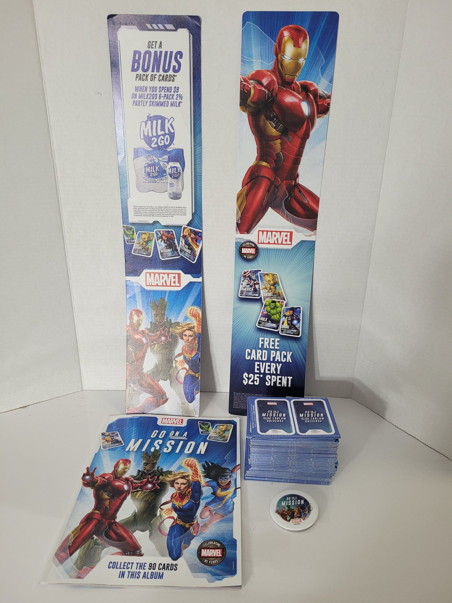 2024 Marvel "Go on a Mission in the Loblaw Universe" Collection – 135 Unopened Card Packs (540 Cards) + Album + Promotional Display Set