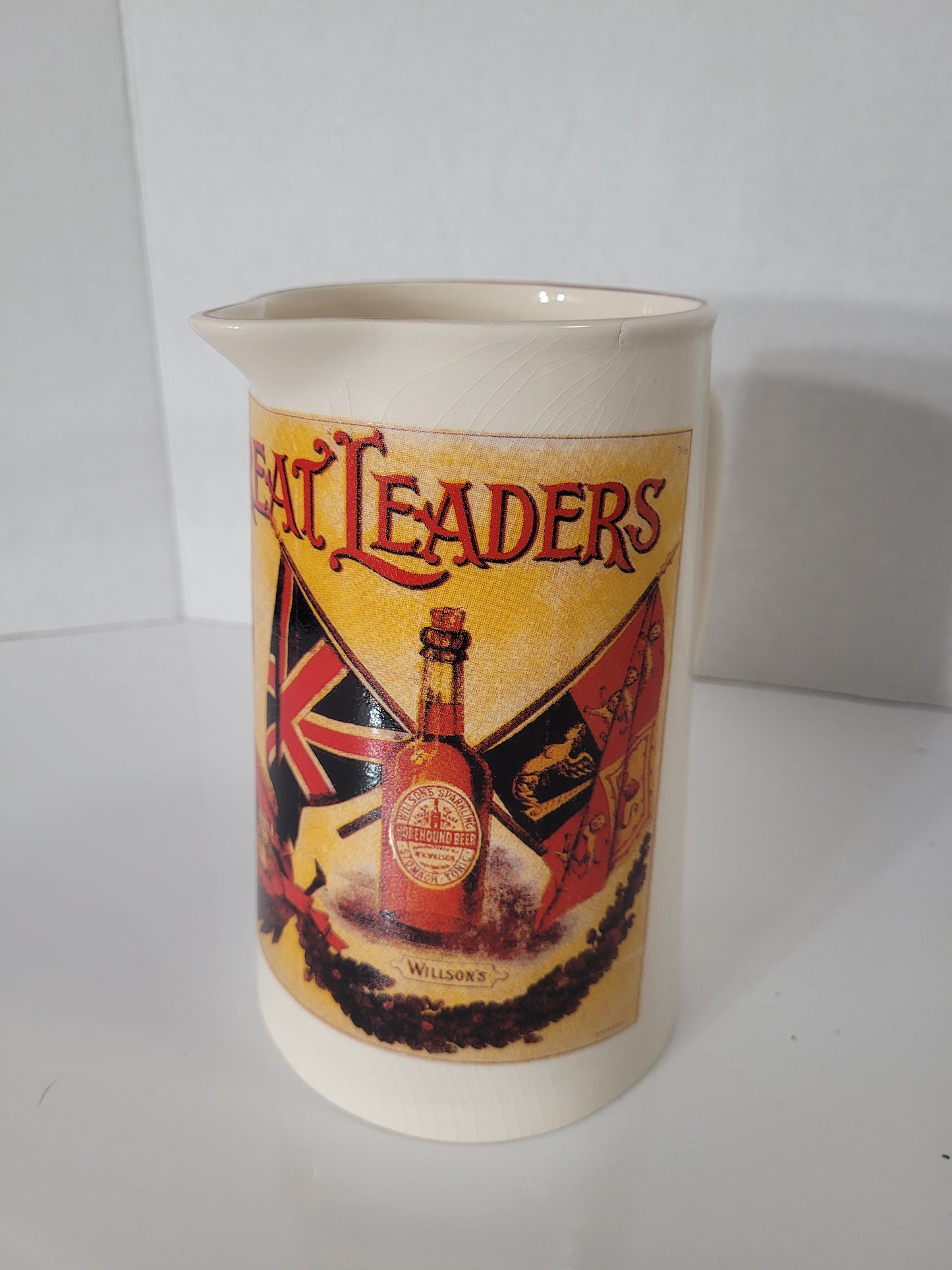 Vintage English “Two Great Leaders” Lord Roberts Advertising Ceramic Pitcher – 7"