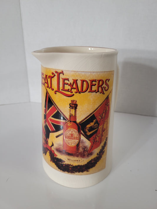 Vintage English “Two Great Leaders” Lord Roberts Advertising Ceramic Pitcher – 7"