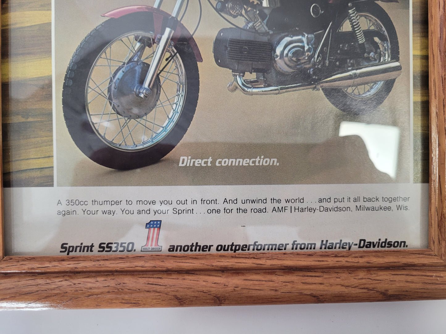 Vintage AMF Harley-Davidson Sprint SS350 Framed Motorcycle Advertisement – 9.5" × 11.5"