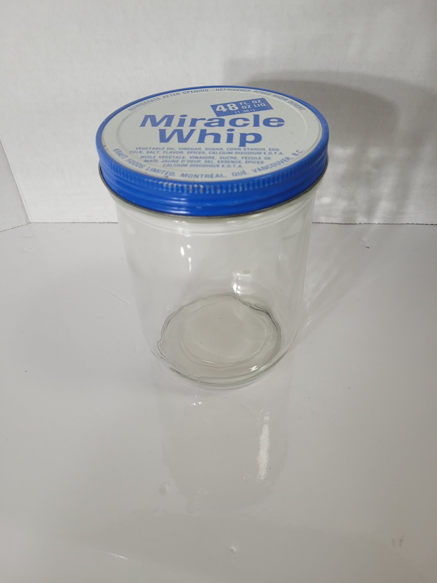 Vintage Canadian Miracle Whip 48 oz Glass Jar with Original Metal Lid