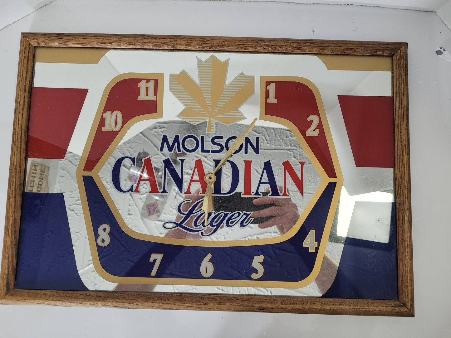 Vintage Molson Canadian Lager Mirrored Advertising Clock – 19" × 13"