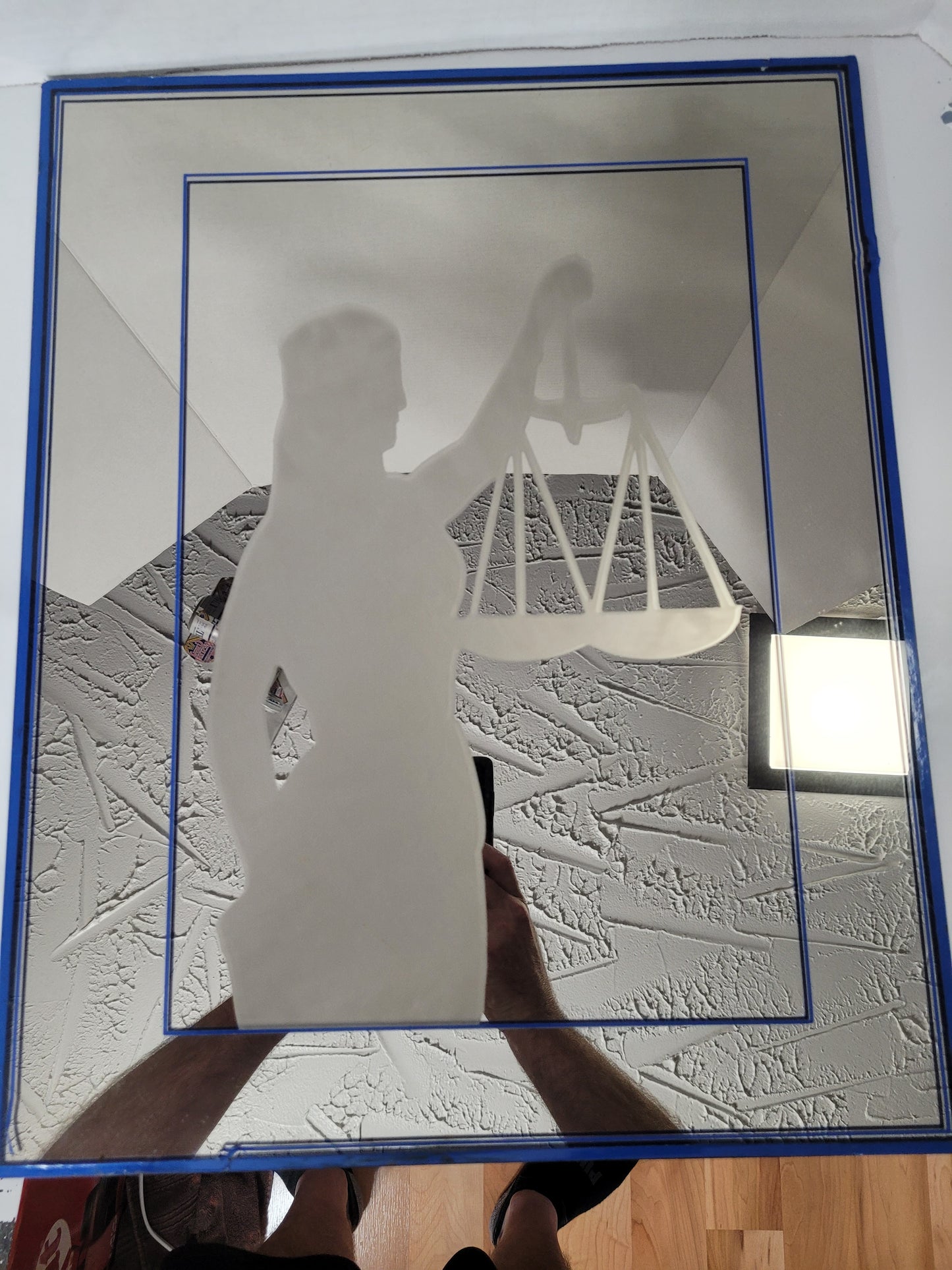 Vintage Lady Justice Etched Mirror – Shadow Glass Etching Saskatoon – 16" × 20"