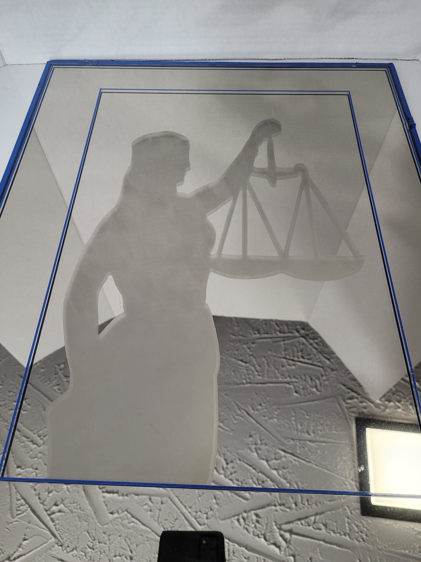 Vintage Lady Justice Etched Mirror – Shadow Glass Etching Saskatoon – 16" × 20"