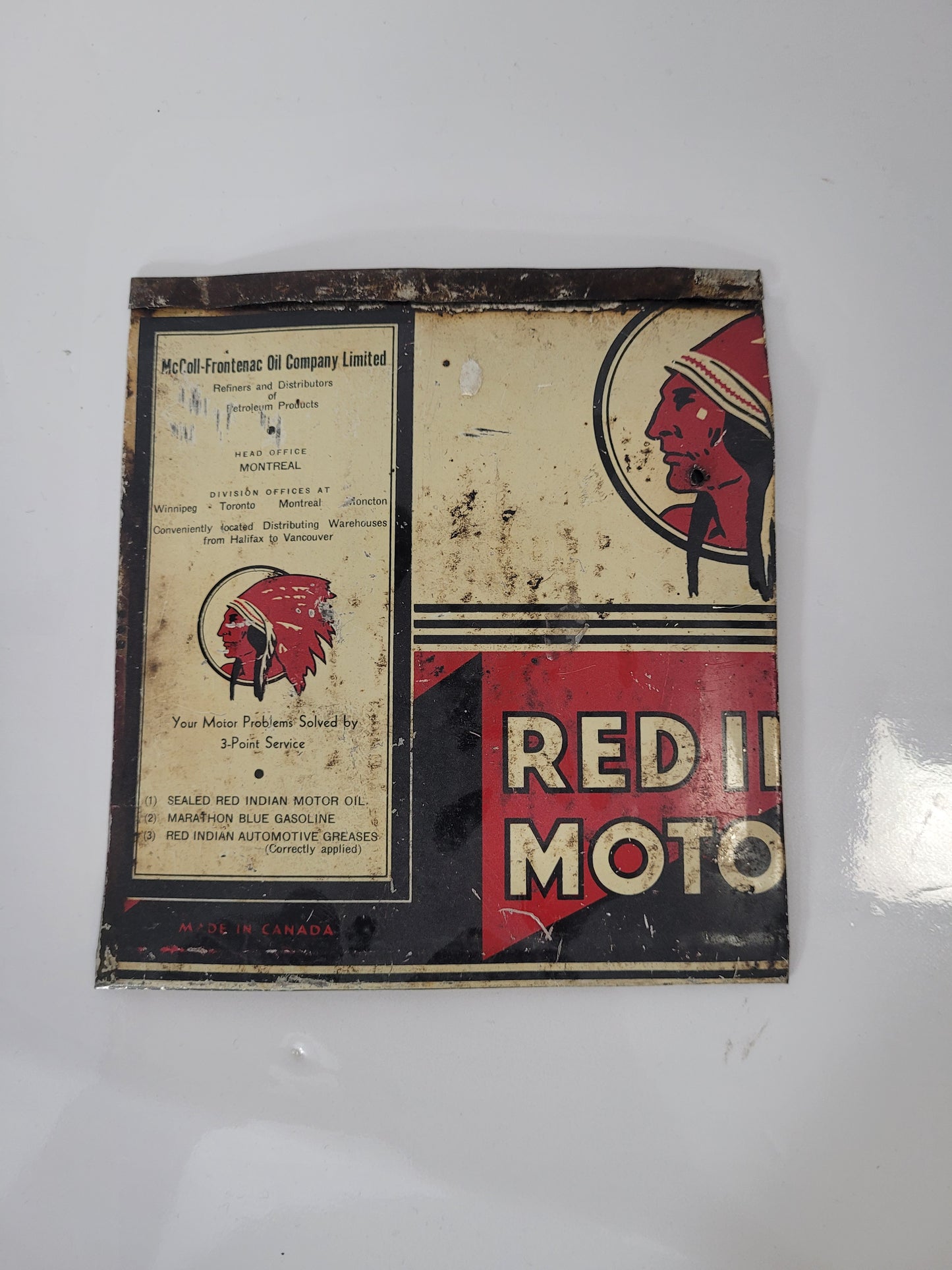 Vintage McColl-Frontenac Red Indian Motor Oil Tin Advertising Panel – Canadian Petroliana
