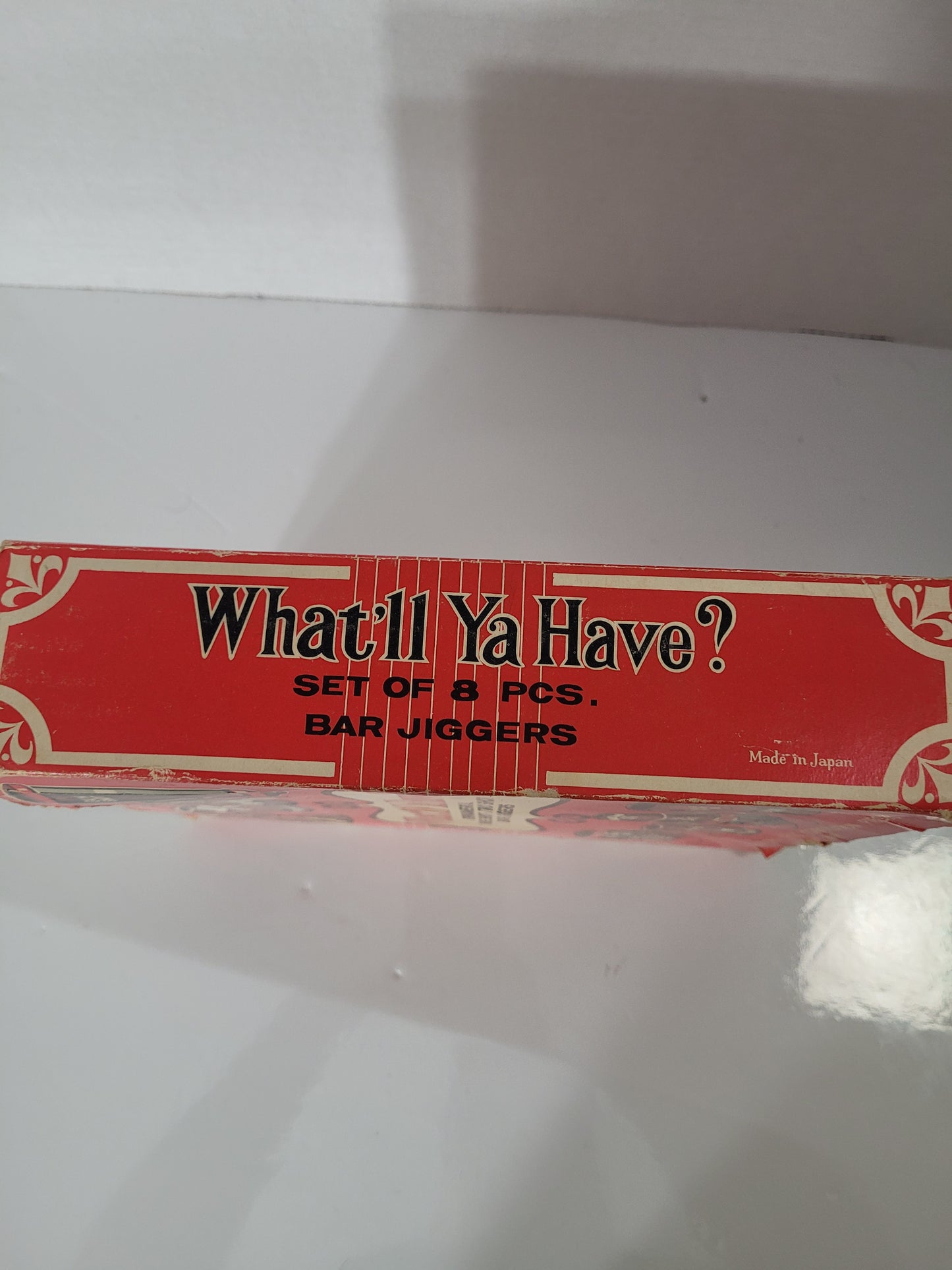 Vintage “What’ll Ya Have?” 8-Piece Ceramic Bar Jigger Set – Made in Japan – Original Box