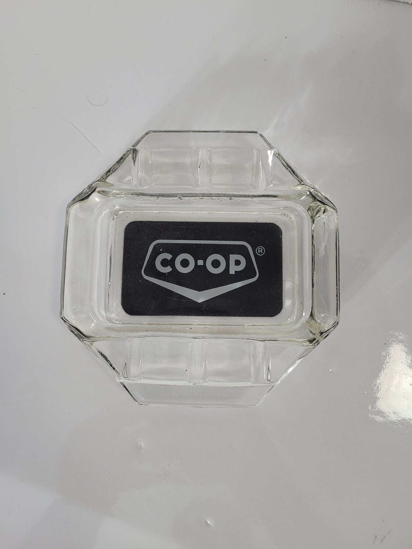 Vintage CO-OP Advertising Glass Ashtray – 5.25" Square  Description