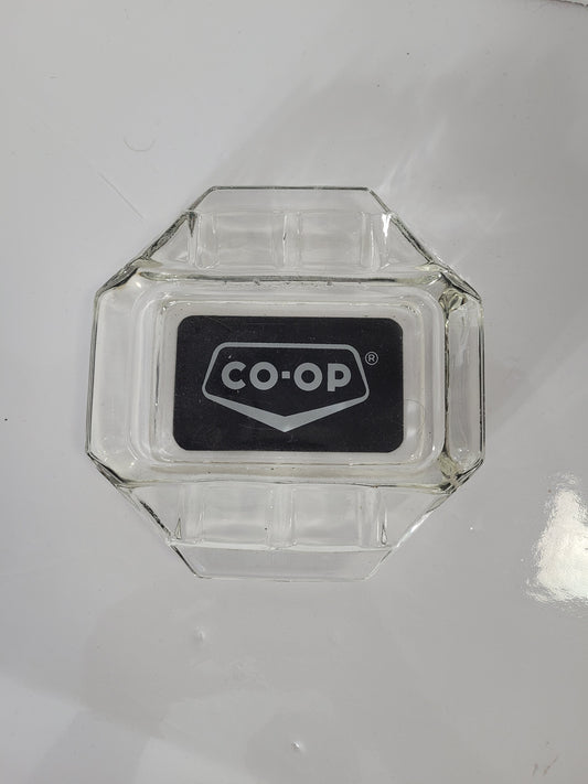Vintage CO-OP Advertising Glass Ashtray – 5.25" Square  Description