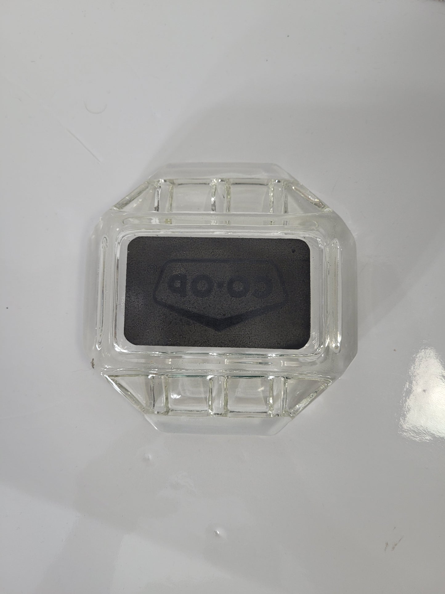 Vintage CO-OP Advertising Glass Ashtray – 5.25" Square  Description