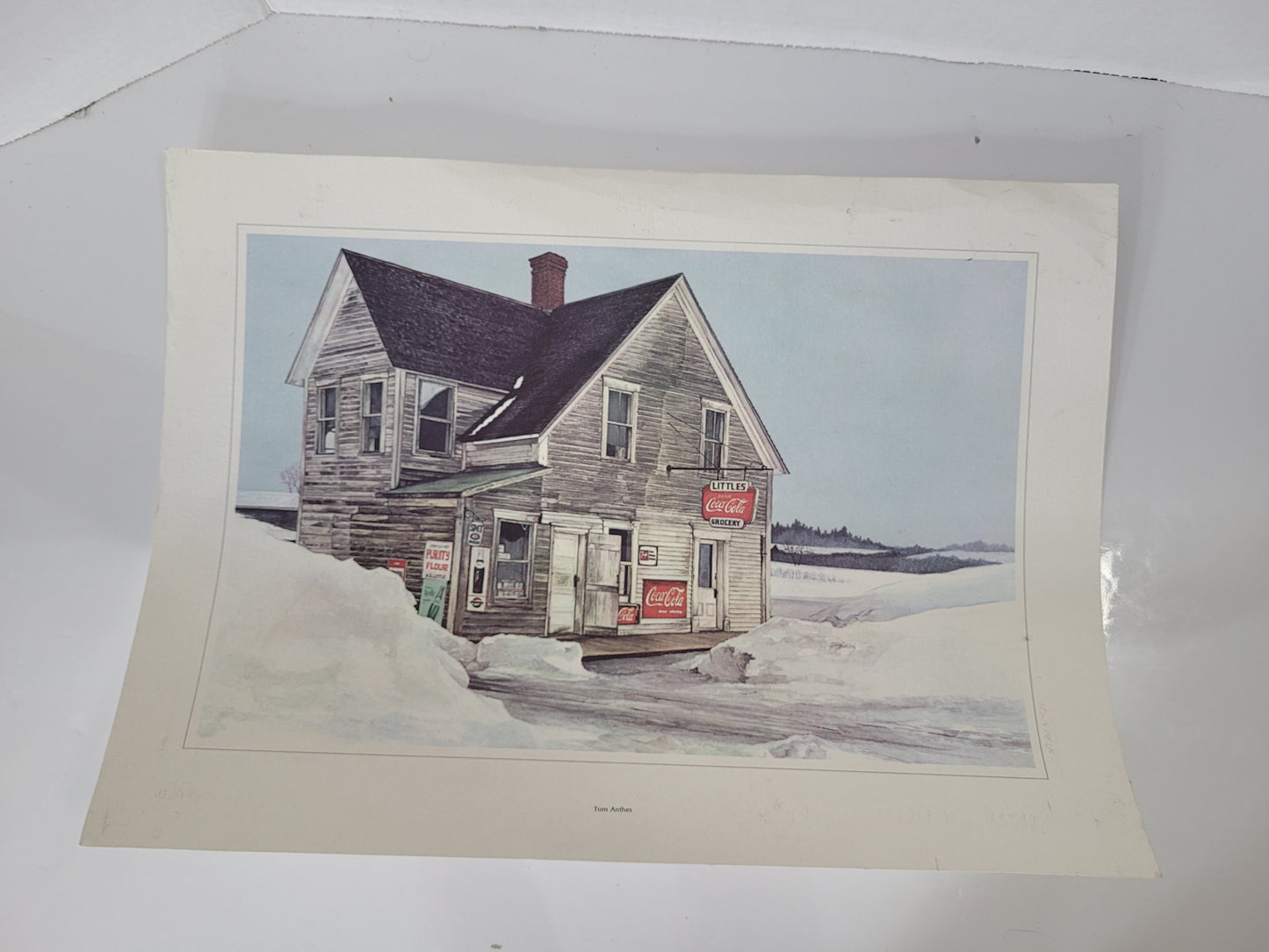 Vintage 1972 Tom Anthes “Little’s Grocery” Coca-Cola Canadian Art Print – 17" × 12"