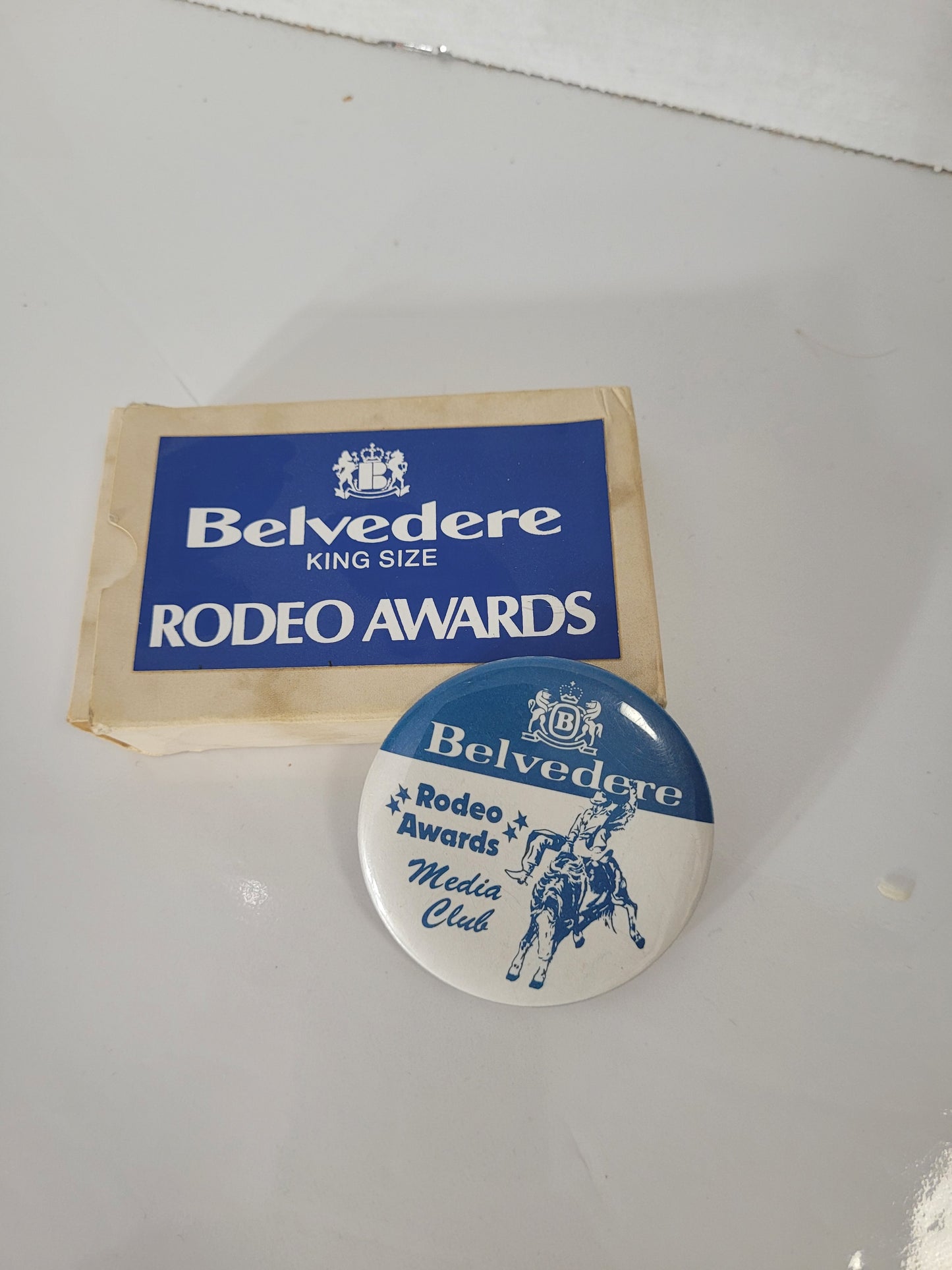 Vintage Belvedere King Size Rodeo Awards Playing Cards & Media Club Pinback