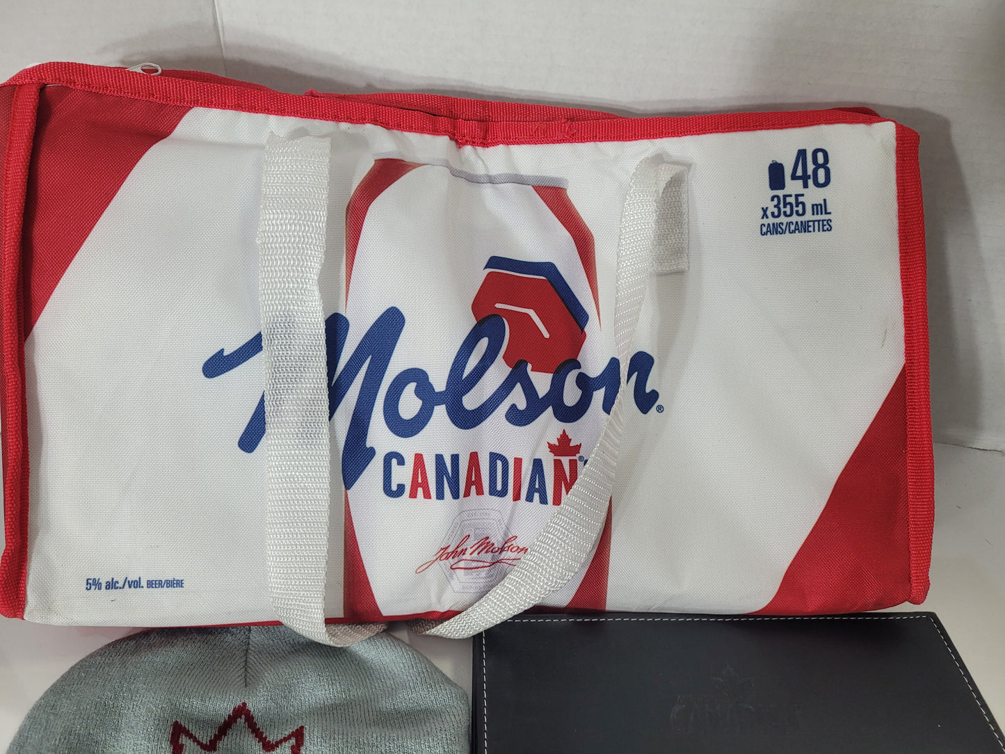 Molson Canadian Collectible Lot – Olympic Toque, Cooler Bag & Leather Coaster Set