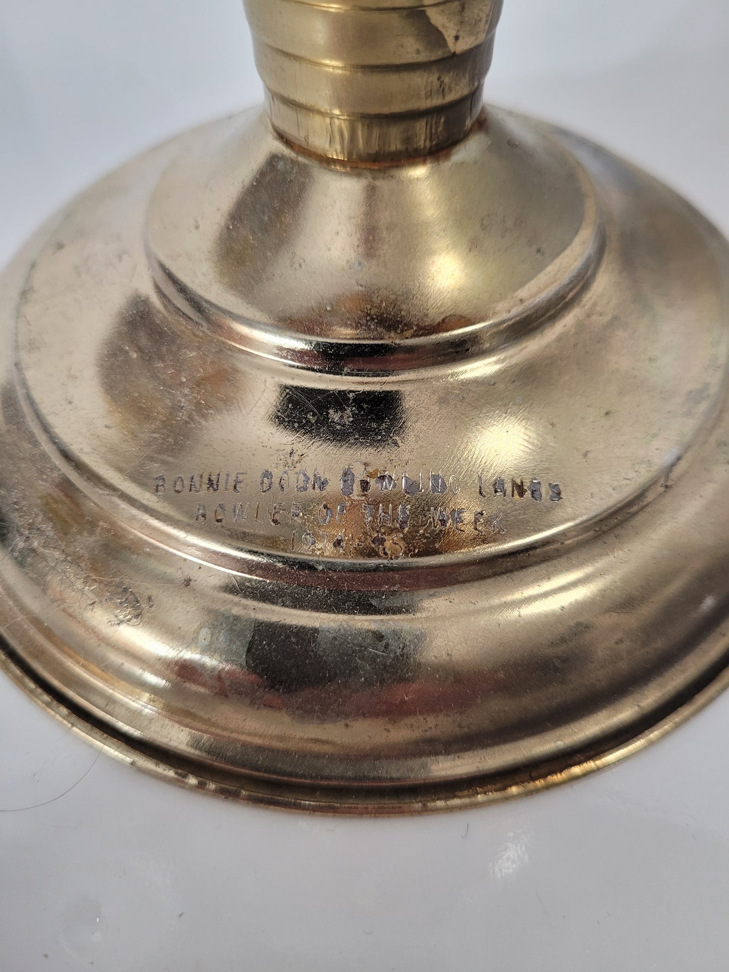 Vintage 1974–75 Bonnie Brae Bowling Lanes Hand-Painted Amber Glass Oil Lamp